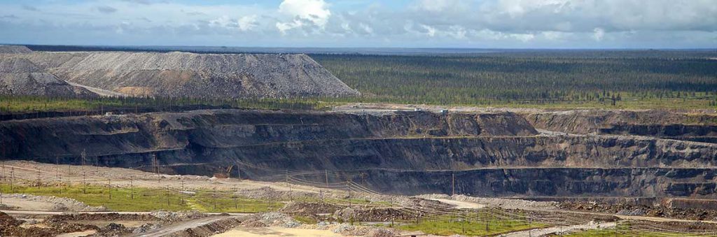 a large open pit in the middle of a forest