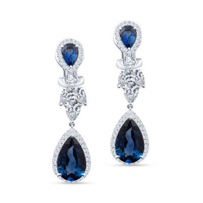 pair of earrings with blue stone and diamonds
