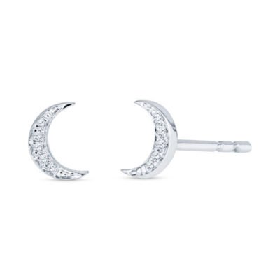 a pair of white gold and diamond crescent earrings