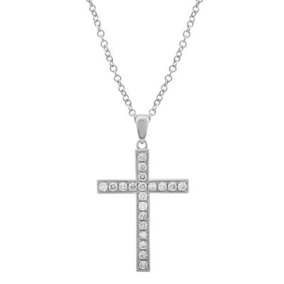 a white gold cross necklace with diamonds