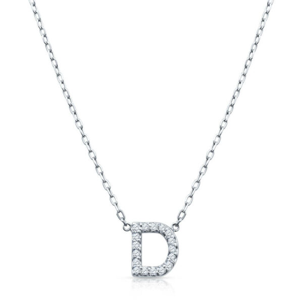 a diamond initial necklace on a chain