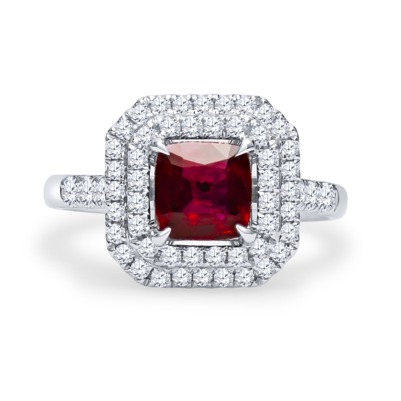 Cushion Cut Ruby with Double Halo Ring - Shaftel Diamonds