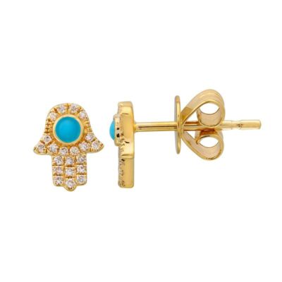 a pair of gold earrings with turquoise stones