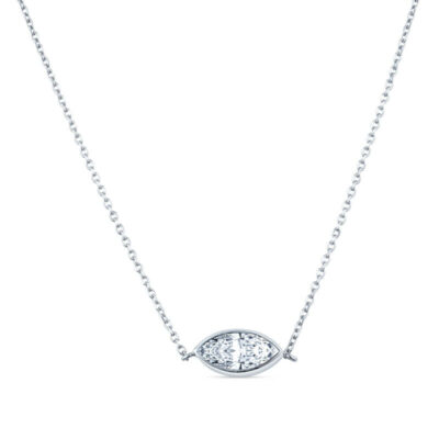 a necklace with a diamond tear shaped pendant