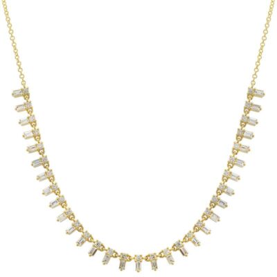 a gold necklace with white stones