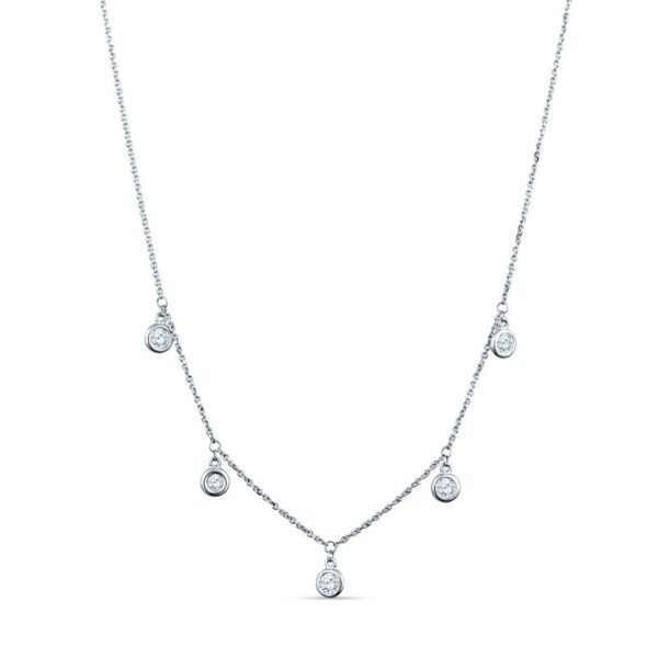 a necklace with five diamonds on it