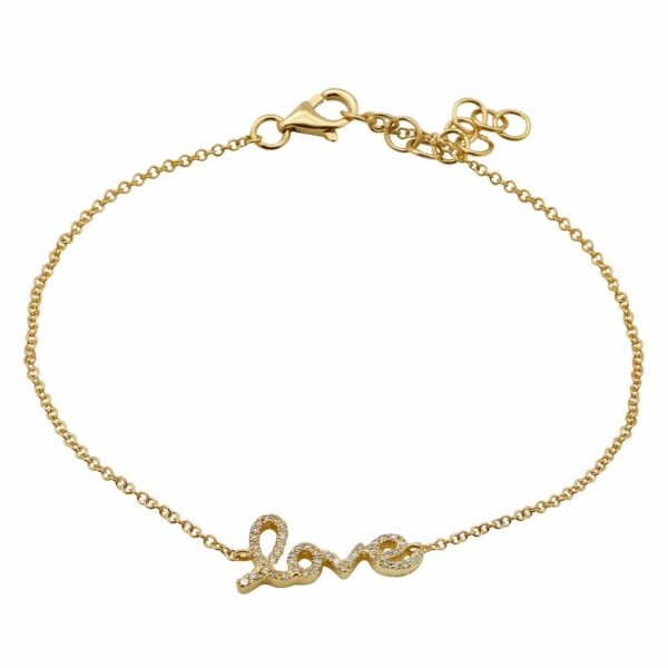 a gold bracelet with the word love on it