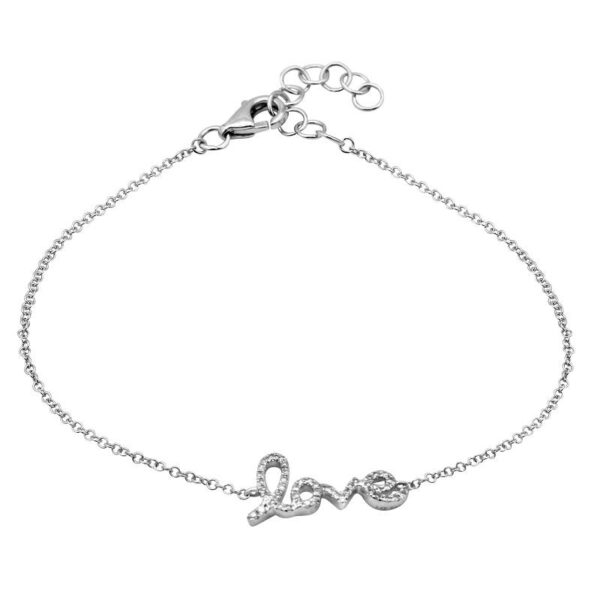 a silver bracelet with the word love on it