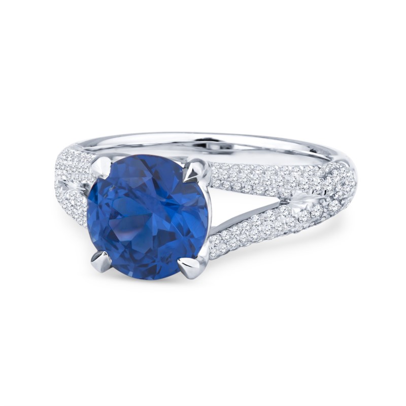 Ceylon Sapphire and Pave-Set Diamond Ring - Shaftel Diamonds