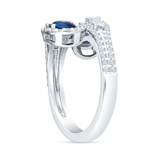 an oval blue sapphire and diamond engagement ring