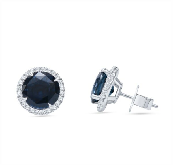 pair of earrings with blue sapphire and diamonds