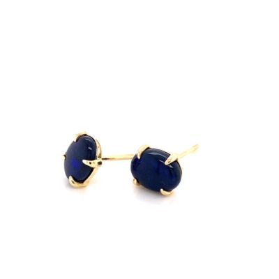 a pair of blue stone earrings on a white background