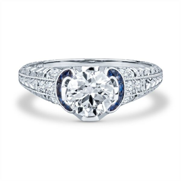 a white diamond ring with blue accents