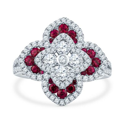 a diamond and ruby cluster ring