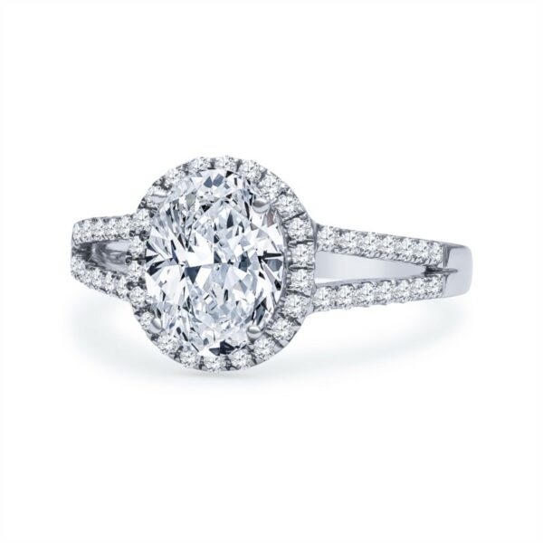 an oval cut diamond engagement ring with split shans