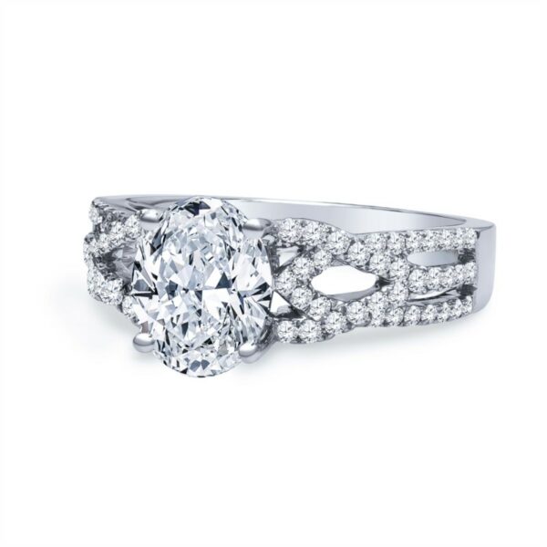 an oval cut diamond engagement ring with split shans