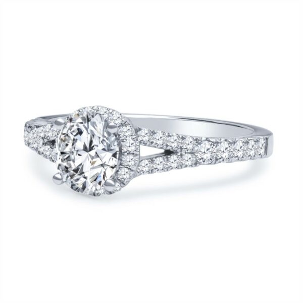 a diamond engagement ring with a split shank band