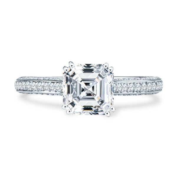 an engagement ring with a princess cut diamond in the center