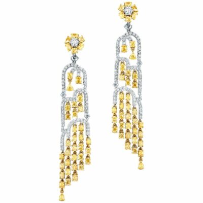 two tone gold and diamond chandelier earrings