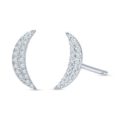 a pair of white gold and diamond crescent earrings