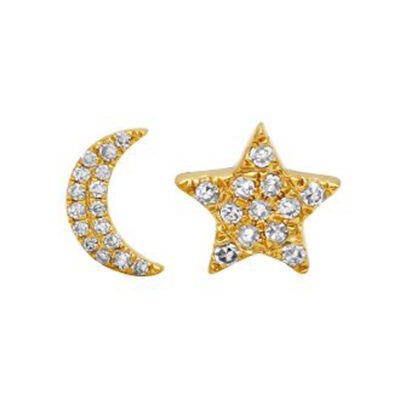 a pair of earrings with a star and moon