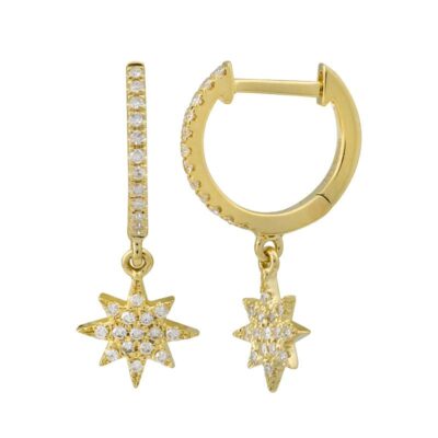a pair of gold hoop earrings with white diamonds