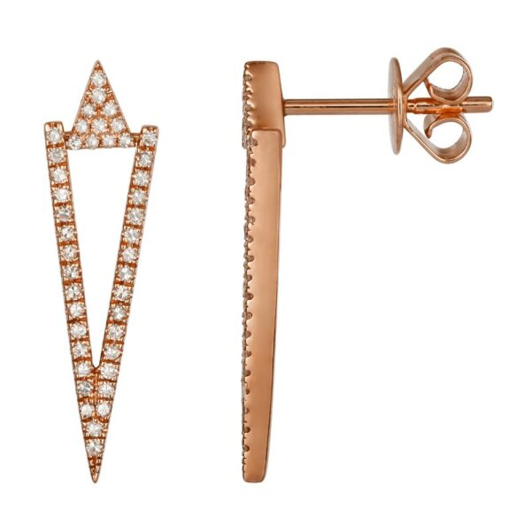 a pair of earrings with diamonds in the shape of an arrow
