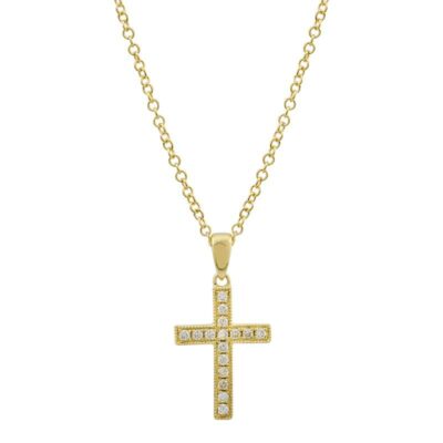 a gold cross necklace on a chain