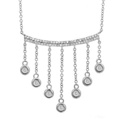 a necklace with five diamonds hanging from it