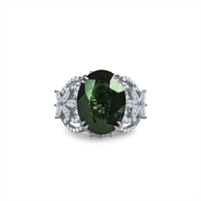 an oval green and white diamond ring