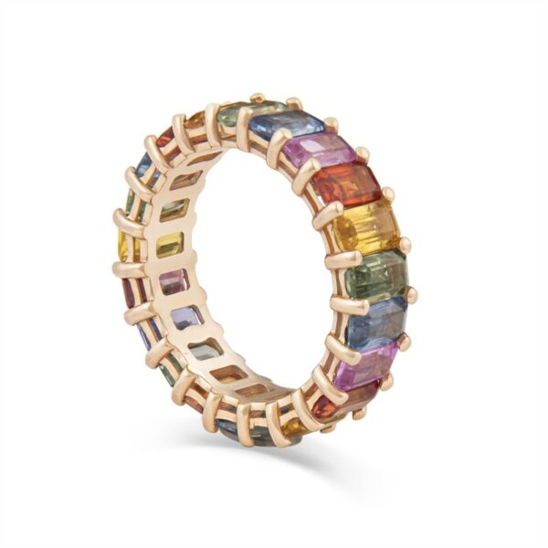 a gold ring with multicolored stones
