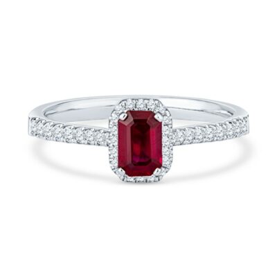 a ruby and white gold ring with diamonds