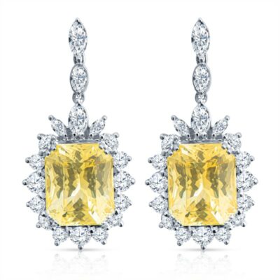 a pair of yellow and white diamond earrings