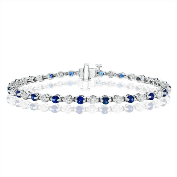 a bracelet with blue and white beads