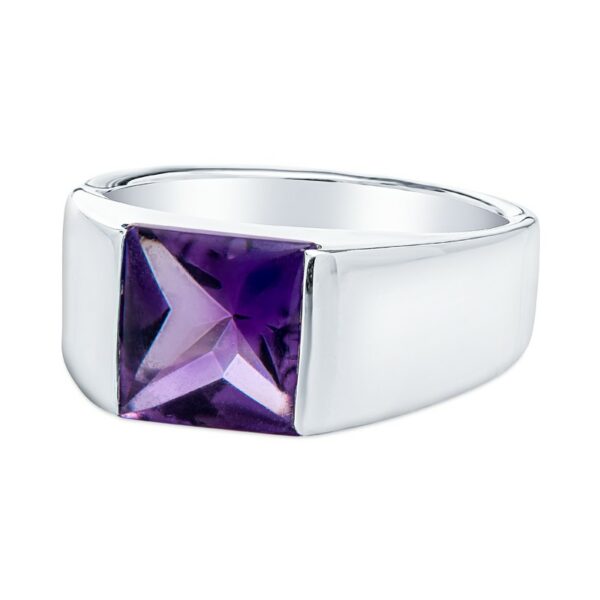 an amethorate ring with a purple stone in the center