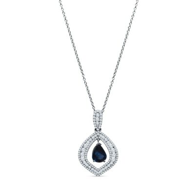 a necklace with a blue tear shaped stone