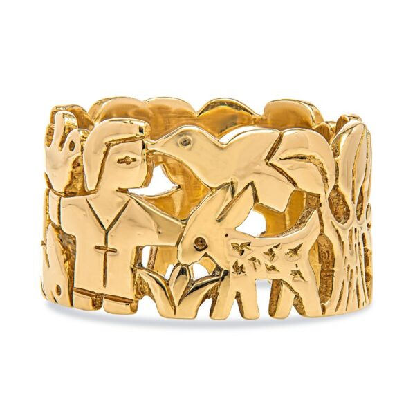 a gold bracelet with an elephant and giraffe design
