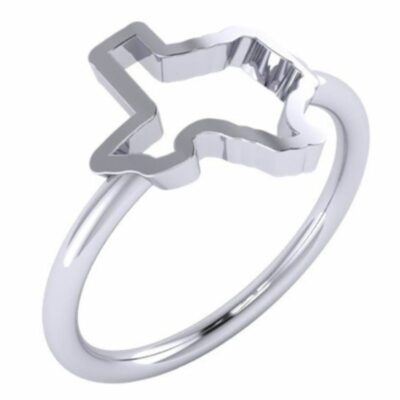 a white gold ring with an open star