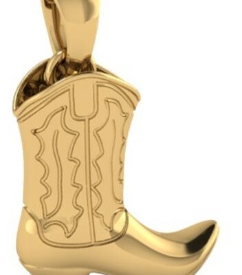 a gold pendant with a cowboy boot on it