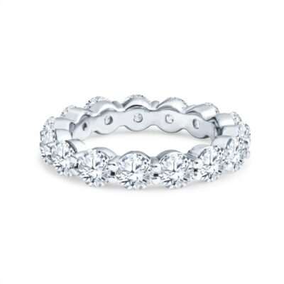 a wedding band with rows of round cut diamonds