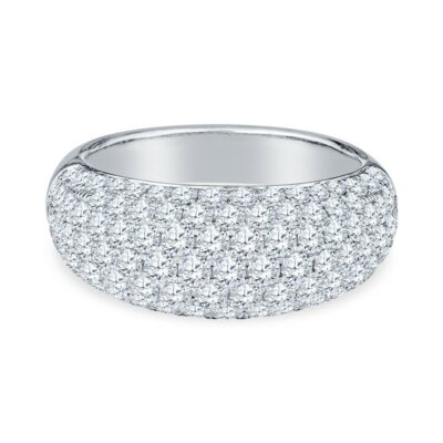 a wedding band with rows of diamonds on it