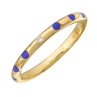 a yellow gold ring with blue and white dots