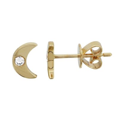 a pair of gold earrings with a diamond