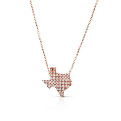 a rose gold texas necklace with white diamonds