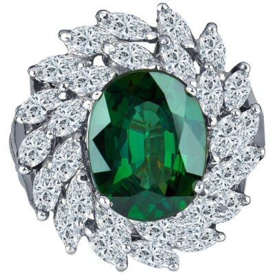 a green ring with diamonds surrounding it