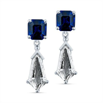 pair of earrings with blue stones on white background