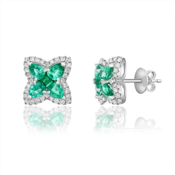 pair of earrings with green stones and diamonds