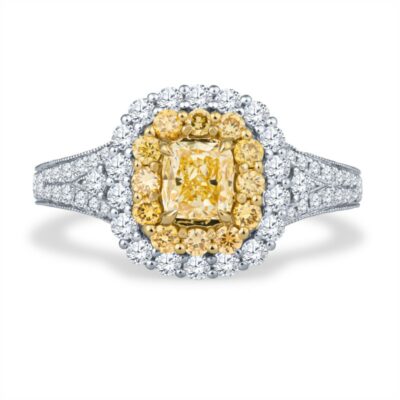 a fancy yellow and white diamond ring