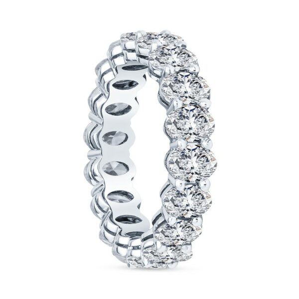 a white gold ring with rows of round diamonds