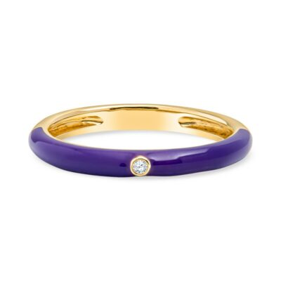 a yellow and purple ring with a diamond in the center